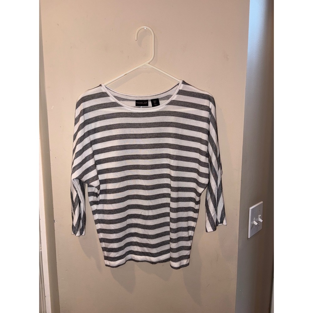 Rachel Zoe Grey White Striped Dolman 3/4 Sleeve Knit Top Small